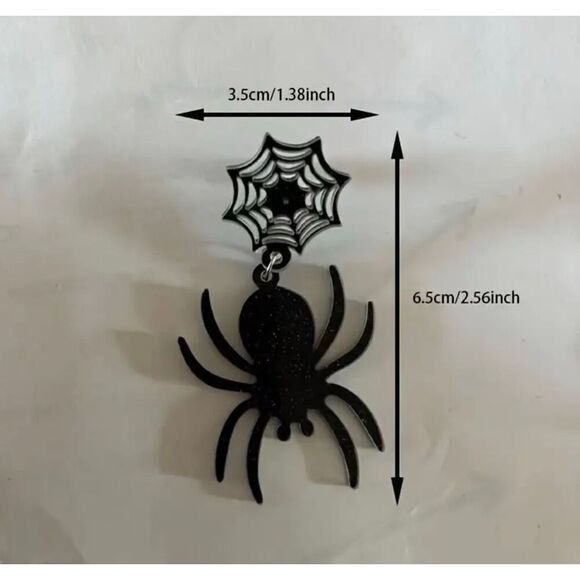 NWT Spooky Black Glittery Spider And Spiderweb Dangle Drop Earrings - Picture 3 of 5